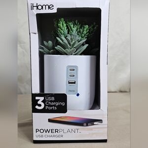 iHome PowerPlant Faux Succulent USB Charger - 3 Ports USB-C & USB-A - New in Box